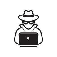 Computer hacker with laptop icon, Spy agent isolated on white. vector