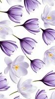 Crocus flower patterned background. Flower texture background. Generative AI photo