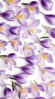 Crocus flower patterned background. Flower texture background. Generative AI photo
