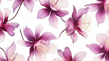 Columbine flower patterned background. Flower texture background. Generative AI photo