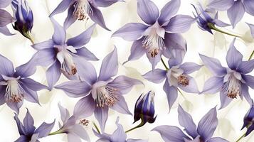 Columbine flower patterned background. Flower texture background. Generative AI photo