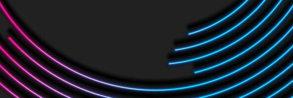 Abstract black technology banner with neon glowing lines vector