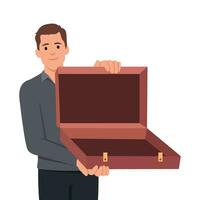 Businessman with open an empty suitcase. vector