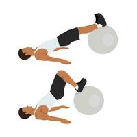 Man doing stability or swiss ball hamstring leg curl, or hip raise or bridge. vector