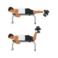 Man doing Dumbbell Hamstring Curl on Bench exercise. vector