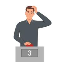 Illustration of a Teenage Guy Thinking and Holding Button on Question and Answer Game vector