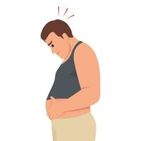 Young man worried about belly fat. vector