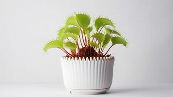 Photo of Venus Flytrap flower in pot isolated on white background. Generative AI