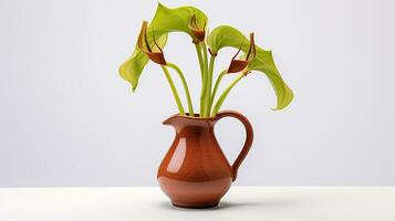 Photo of Pitcher Plant flower in pot isolated on white background. Generative AI