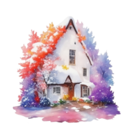 Watercolor English country house with 4 seasons png
