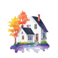 Watercolor English country house with 4 seasons png