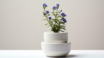 Photo of Jacobs Ladder flower in pot isolated on white background. Generative AI