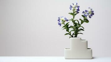 Photo of Jacobs Ladder flower in pot isolated on white background. Generative AI