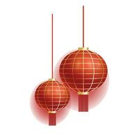 Vector red chinese lantern of circular shape realistic composition with flattened festive lantern vector illustration