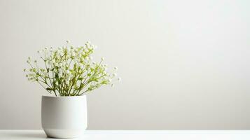 Photo of Gypsophila flower in pot isolated on white background. Generative AI