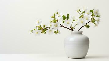 Photo of Hawthorn flower in pot isolated on white background. Generative AI