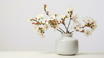 Photo of Hawthorn flower in pot isolated on white background. Generative AI