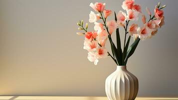 Photo of Gladiola flower in pot isolated on white background. Generative AI