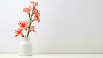 Photo of Gladiolus flower in pot isolated on white background. Generative AI