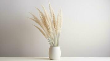 Photo of Feather Reed Grass flower in pot isolated on white background. Generative AI