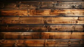 Textural surface of the wall of wooden horizontal planks of natural brown wood background. AI generated photo