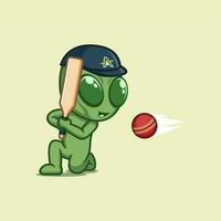 cute cartoon alien playing cricket vector