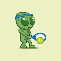 cute cartoon alien playing tennis vector