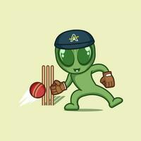 cute cartoon alien playing cricket vector