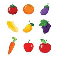 vector aislado frutas y vegetales icono conjunto