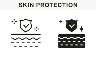 Skin Protect Pictogram. Barrier Safety, Shield Protection Skin Concept Symbol Collection. UV Protection for Skin Line and Silhouette Black Icon Set. Isolated Vector Illustration.