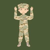 Military infantry. Cartoon soldier isolated drawing. Vector art of army combat force. Man in uniform going to war. Patriotic soldier fighting for freedom. Infantry hero veteran.