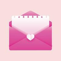 Vector greeting card for valentine's day. opened envelope with card and heart