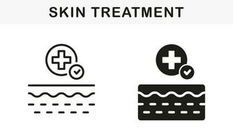 Healthy Beauty Clean Skin Pictogram. Skin Health Checking Symbol Collection. Medical Skin Treatment Line and Silhouette Black Icon Set. Dermatology Healthcare Therapy. Isolated Vector Illustration.