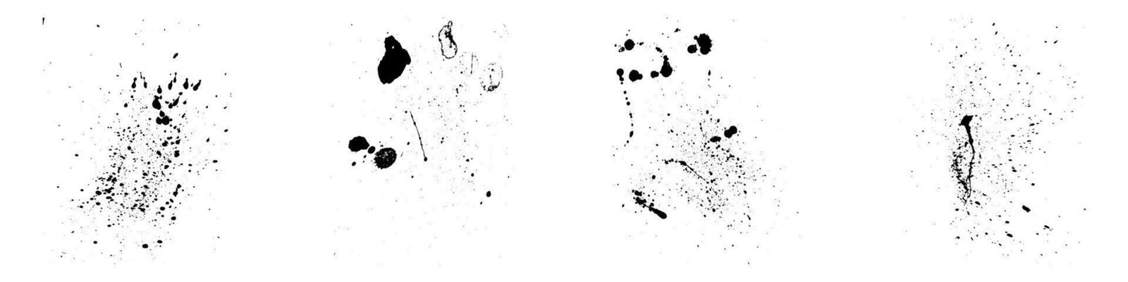 Paintbrush Splatter, Rough Spatter. Paint Brush Splotch Set. Spray Blot, Stain Texture. Messy Splat Collection. Black Abstract Splash. Dirty Grunge Design Element. Isolated Vector Illustration.