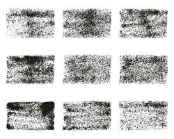 Grunge Stain Rectangle Set. Rough Texture Paint Brush Collection. Messy Abstract Design Element. Vintage Paintbrush Ink, Black Square Old Stamp. Hand Drawn Art. Isolated Vector Illustration.