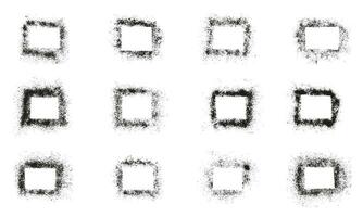 Square Frame Spray with Grainy Texture Set. Grunge Border in Rectangle Shape Collection. Paint Brush Grain on White Background. Black Abstract Graphic Design Element. Isolated Vector Illustration.