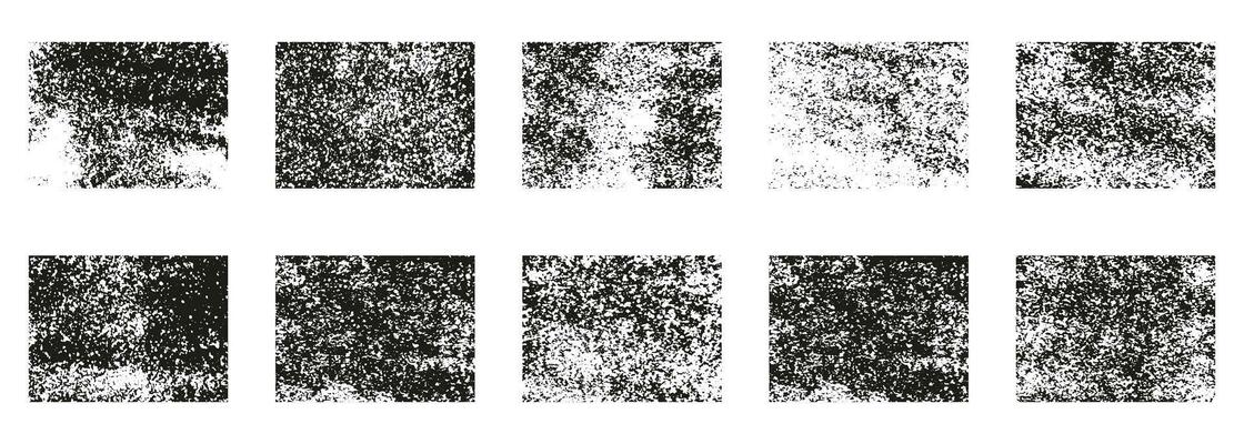 Rough Grunge Texture Rectangle Set. Vintage Messy Paintbrush Ink. Old Abstract Design Element. Stain Paint Brush Collection. Black Square Stamp. Hand Drawn Art. Isolated Vector Illustration.