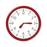 Vector round wall quartz clock in red color isolated on white background.