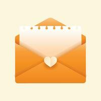 Vector greeting card for valentine's day. opened envelope with card and heart
