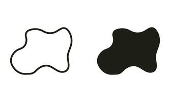 Organic Blotch, Random Fluid Shape Line and Silhouette Black Set. Irregular Liquid Design Form. Abstract Amorphous Splodge. Stone, Pebble Collection. Isolated Vector Illustration.