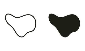 Abstract Amoeba, Random Shape. Amorphous Splodge. Organic Blob Line and Silhouette Black Set. Irregular Liquid Design Form. Asymmetric Stone, Pebble Collection. Isolated Vector Illustration.