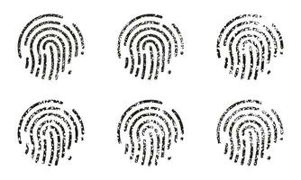 Biometric Identification Pictogram Set. Finger Print, Thumbprint Silhouette Icon. ID Symbol. Protection and Security. Unique Fingerprint, Crime Investigation. Isolated Vector Illustration.