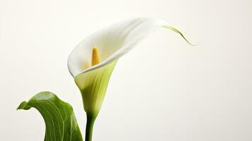 Photo of beautiful Zantedeschia Calla flower isolated on white background. Generative AI