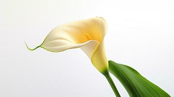 Photo of beautiful Zantedeschia Calla flower isolated on white background. Generative AI