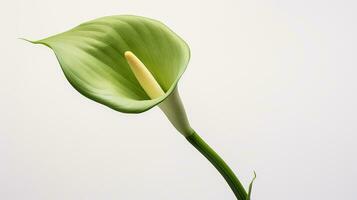 Photo of beautiful Zantedeschia Calla flower isolated on white background. Generative AI