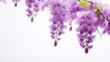 Photo of beautiful Wisteria flower isolated on white background. Generative AI