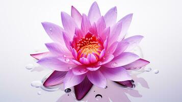 Photo of beautiful Water Lily flower isolated on white background. Generative AI