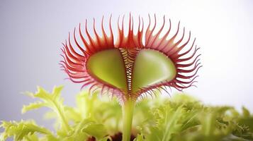 Photo of beautiful Venus Flytrap flower isolated on white background. Generative AI