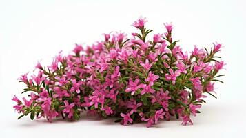 Photo of beautiful Thyme flower isolated on white background. Generative AI