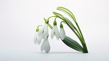 Photo of beautiful Snowdrop flower isolated on white background. Generative AI